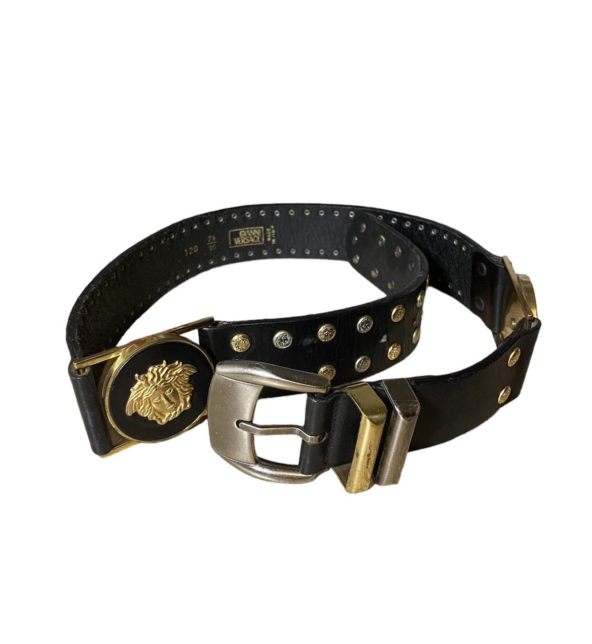 image of Gianni Versace Versace Leather Belt Medusa in Black, Women's