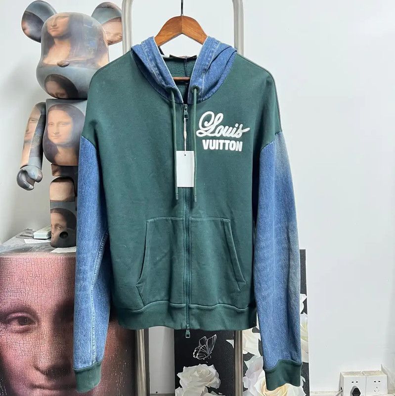 Louis Vuitton Louis Vuitton Green Men's Hoodie with Denim Sleeves 0089 Size US L / EU 52-54 / 3 - 1 Thumbnail