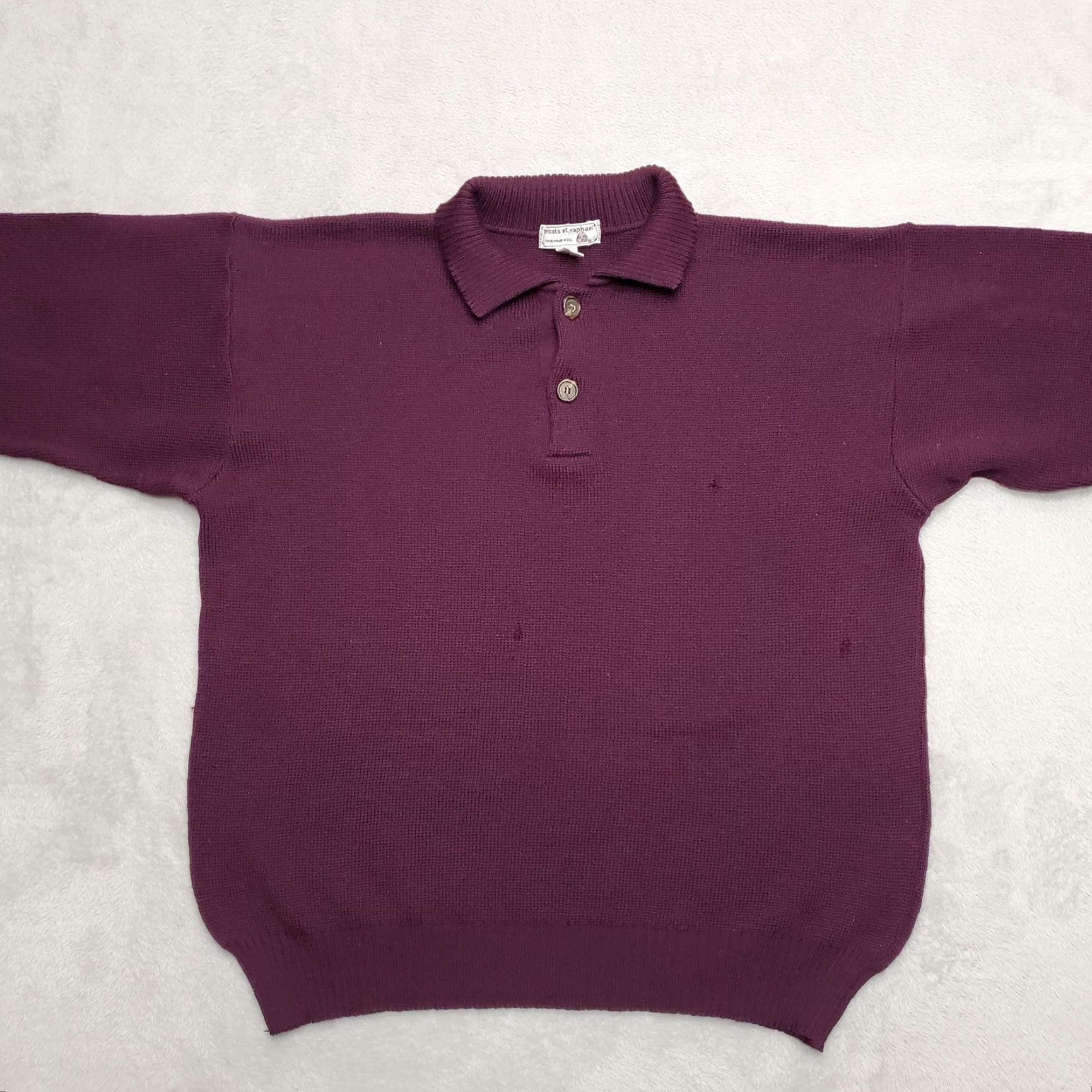Vintage VINTAGE Tricots St Raphael Sweater Men XL Plum 100% Virgin Wool Collared Pullover Wool Knit Solid Long Sleeve Casual Mens Size US XL / EU 56 / 4 - 7 Thumbnail