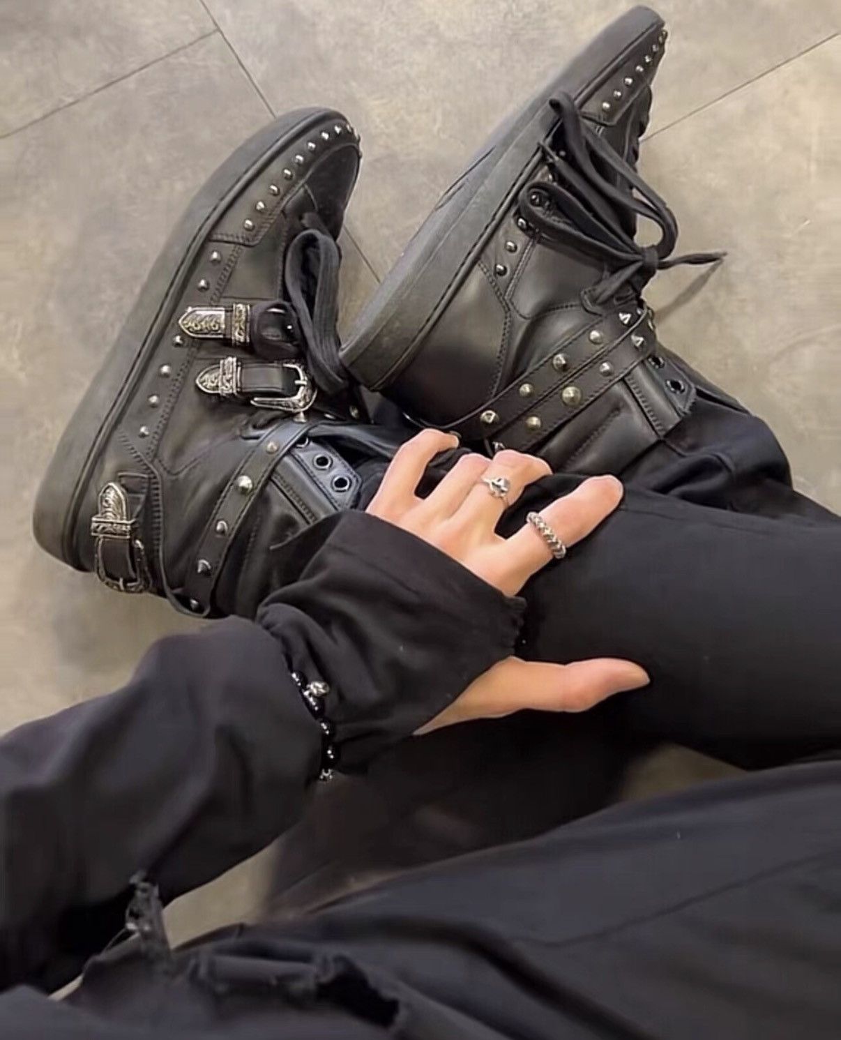 Saint Laurent Paris Saint Laurent "Black Knight" Studded Strap Brogue Sneakers Size US 7 / EU 40 - 8 Thumbnail
