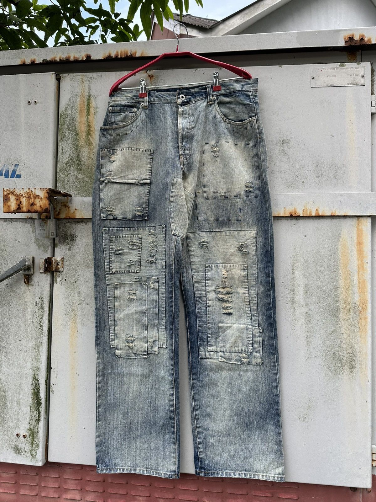 Vintage 👹Vintage Circum Embroidery Patchwork Baggy Jeans Size US 33 - 1 Thumbnail