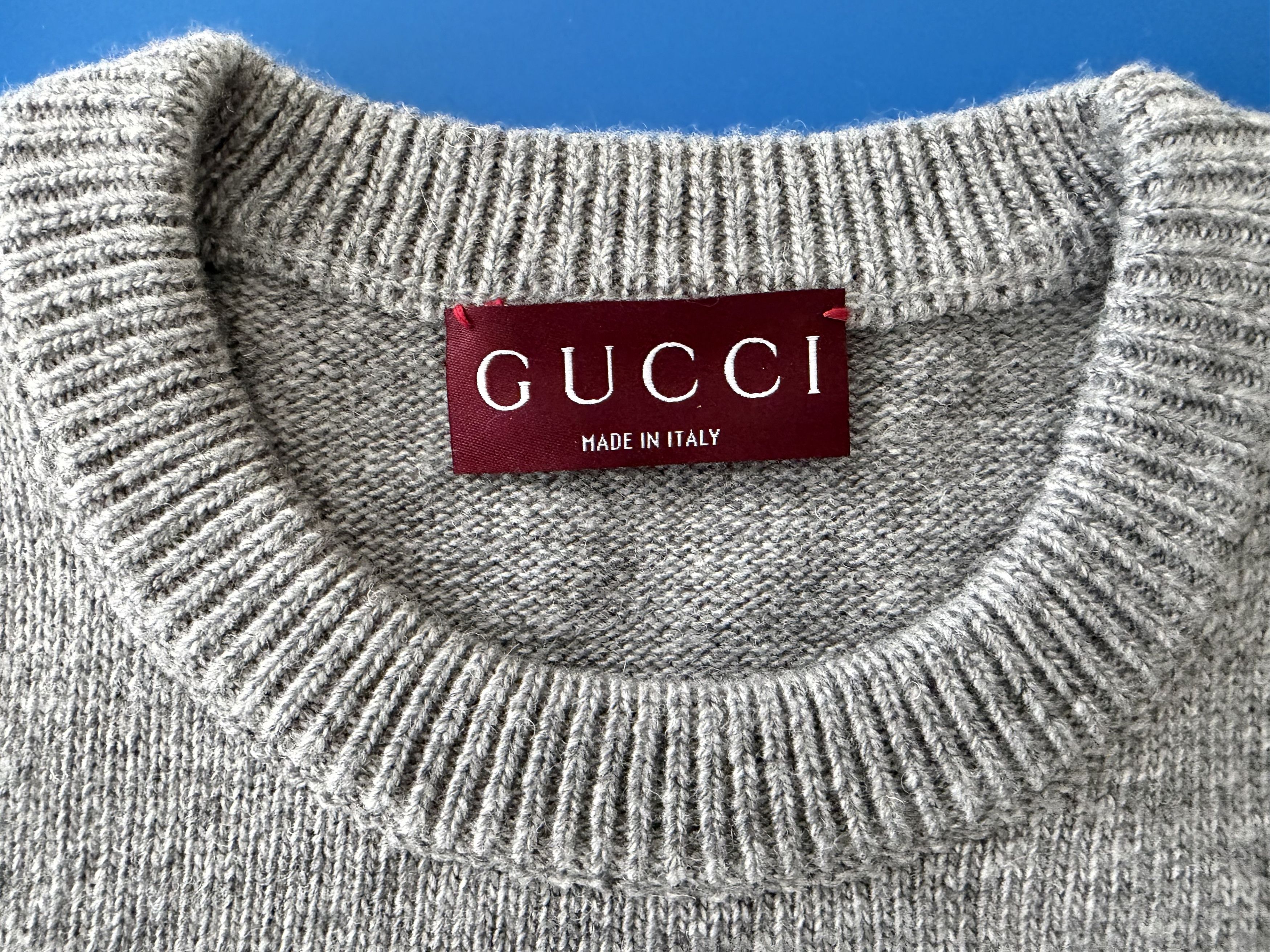 Gucci Gucci Logo Intarsia Wool Sweater – Grey Mélange – Size L Size US L / EU 52-54 / 3 - 3 Thumbnail