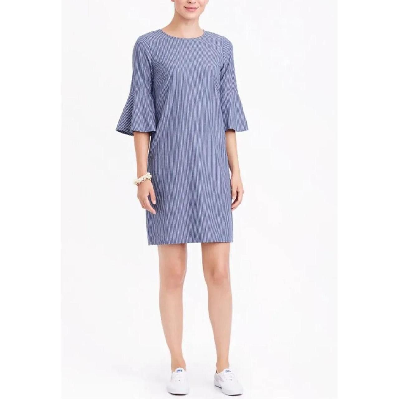 J.Crew J. CREW Pin Striped Bell Quarter Sleeve Cotton Shift Dress Size XS / US 0-2 / IT 36-38 - 1 Thumbnail