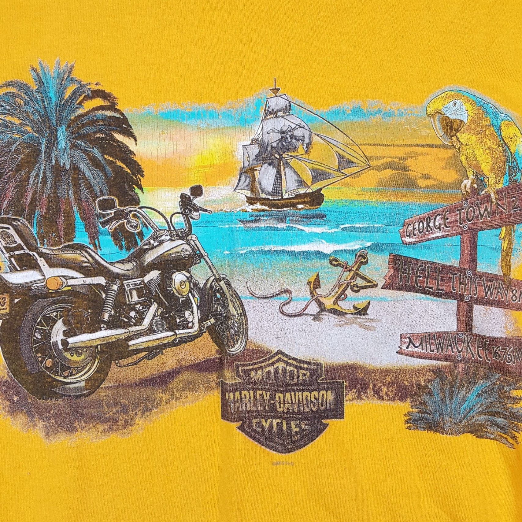 Harley Davidson Vintage Harley-Davidson T-Shirt Men's Large Biker Pirate Beach Retro Yellow Cotton Y2K Motorcycle Outdoor Accessories Size US L / EU 52-54 / 3 - 2 Thumbnail