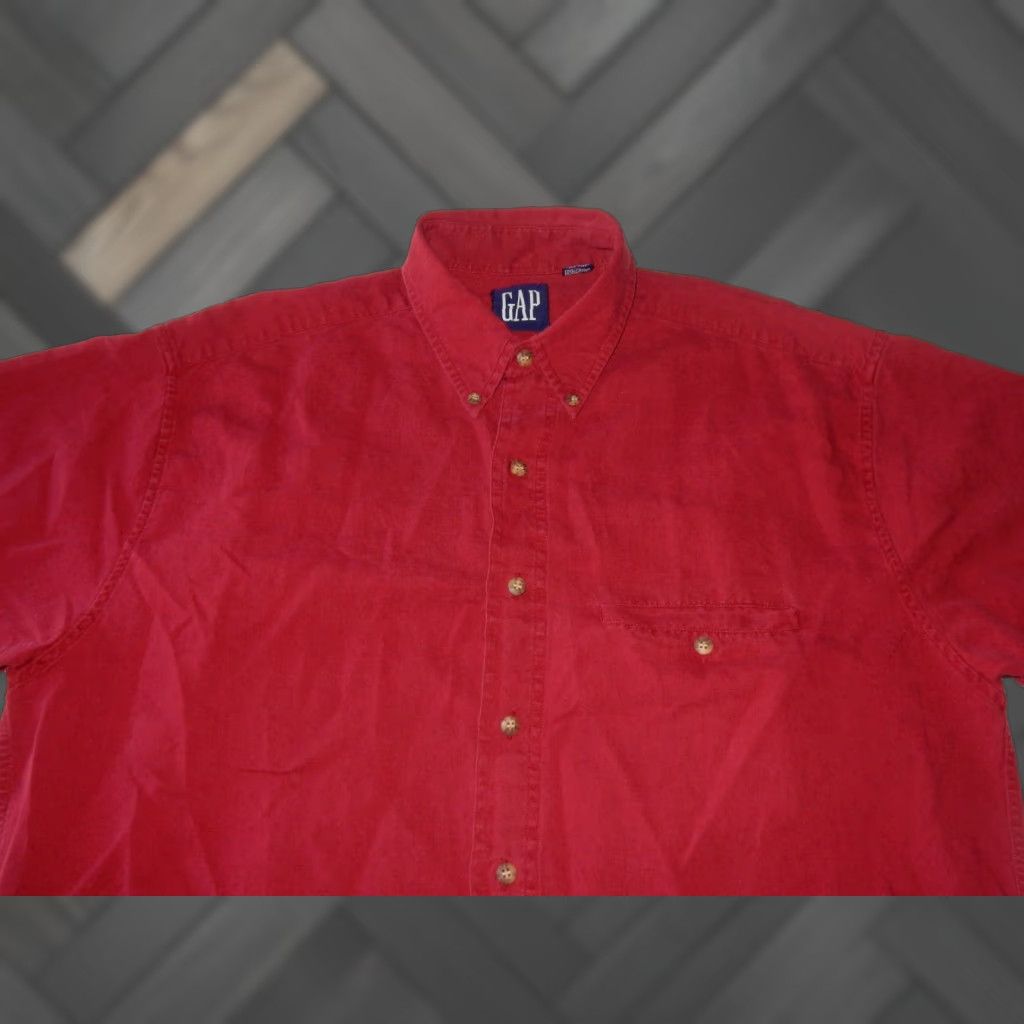 Gap VINTAGE Gap Men’s Shirt Short Sleeve Button-Front Linen Blend Red M Adult Short Sleeve Button-Front Shirt Mens Size US M / EU 48-50 / 2 - 1 Thumbnail