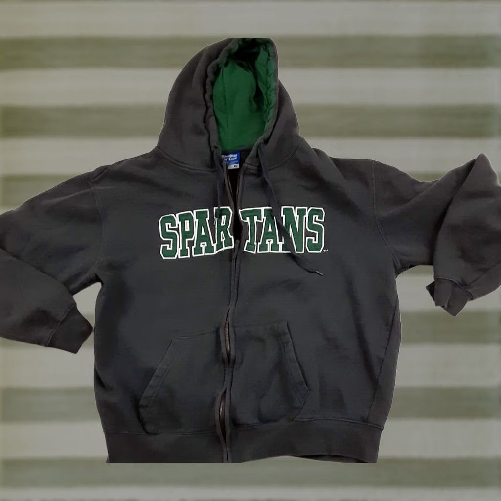 Vintage VINTAGE Michigan State Spartans Hooded Jacket XL stitched Letters Mens Full Zip Hooded 90s Black Campus Heritage Size US XL / EU 56 / 4 - 1 Thumbnail
