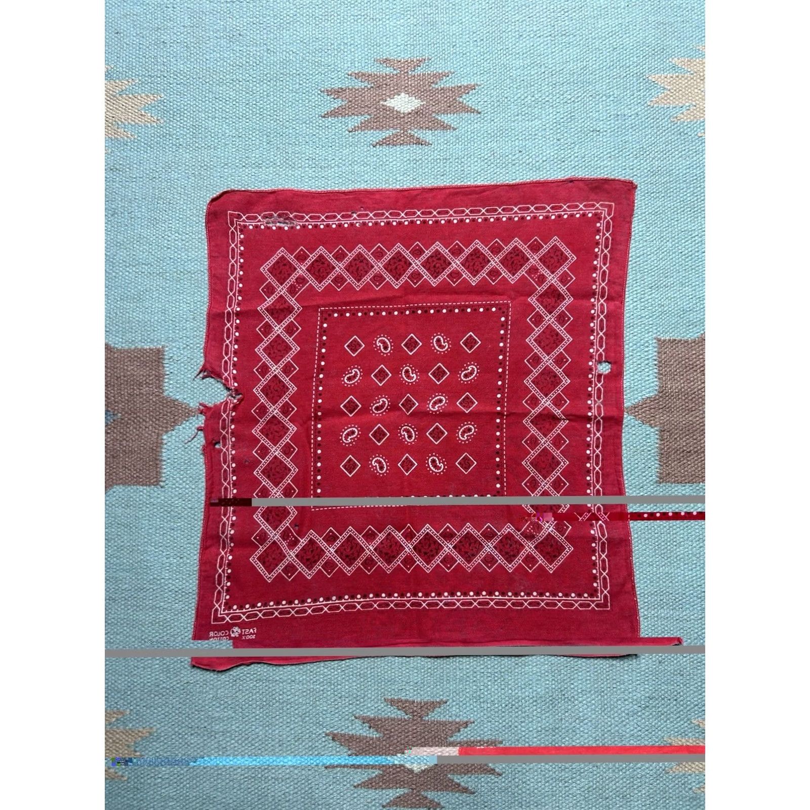 Vintage VINTAGE 1950s Elephant Bandana Shirt Trunk Up Distressed Red Selvedge Mens Size ONE SIZE - 7 Thumbnail