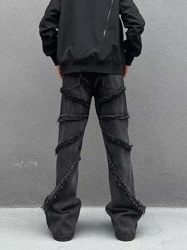 Japanese Brand Retro loose straight leg patchwork fringed jeans Size US 30 / EU 46 - 4 Thumbnail
