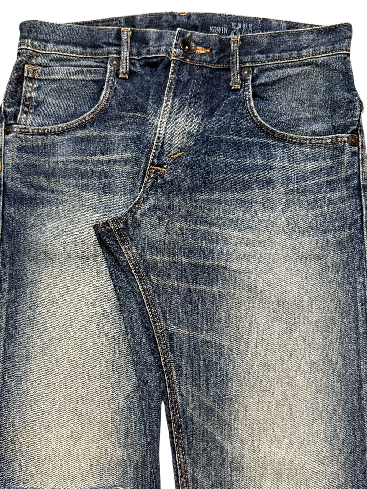 Edwin Vintage 90s Edwin XV Blue Faded Wash Whiskers Distressed Size US 32 / EU 48 - 4 Thumbnail