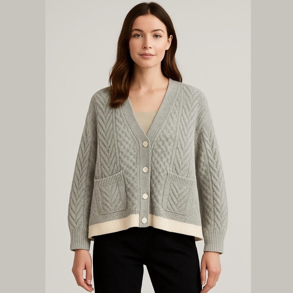 Other Discofriends Heathered Grey A-Line Cableknit Cardigan OS Size ONE SIZE - 1 Thumbnail