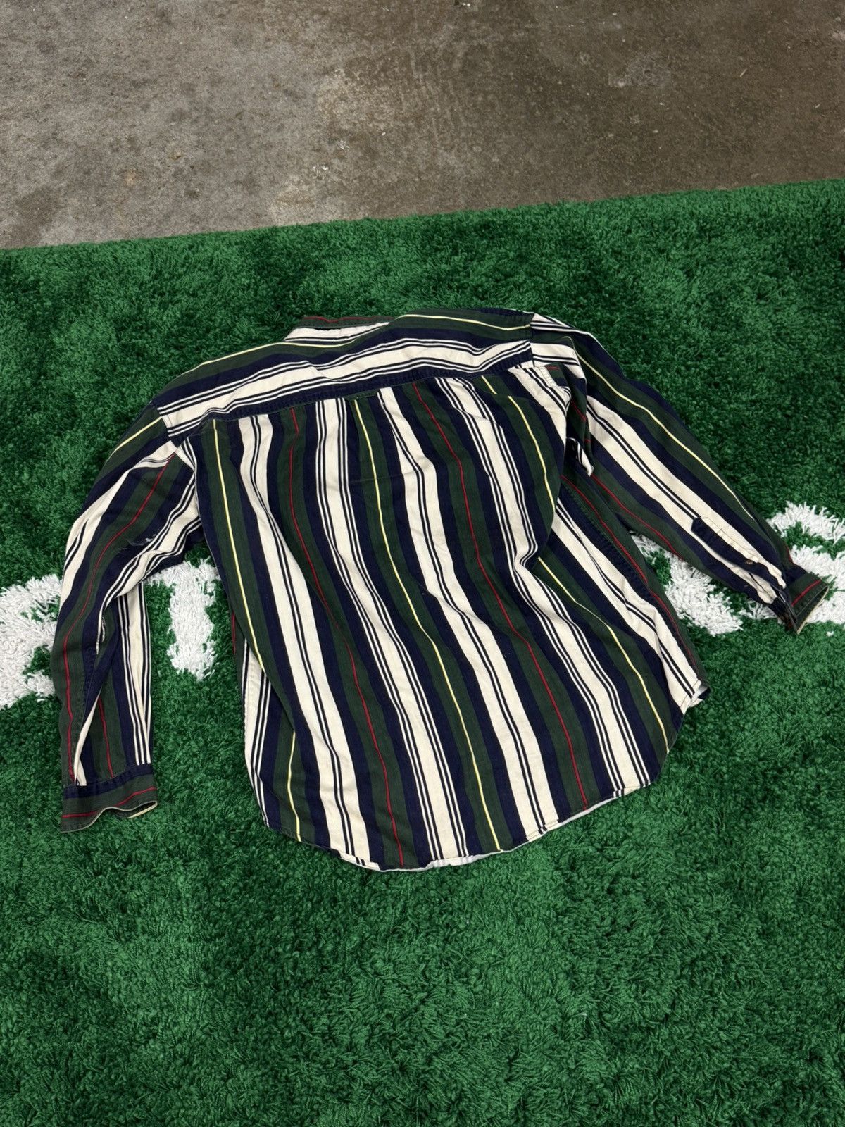Vintage RARE Vintage Hitachi Japanese Wide Vertical Work Shirt Large Size US L / EU 52-54 / 3 - 5 Thumbnail