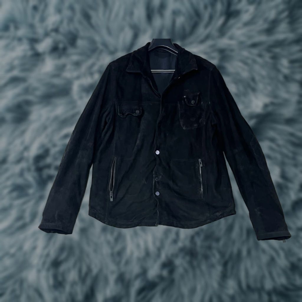 Rogue Mens Black Suede Leather Long Sleeve Shacket Button Up Jacket 2XL