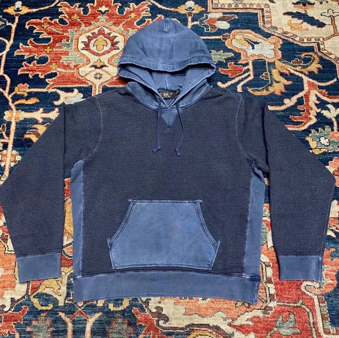 RRL Ralph Lauren RRL Color-Block Blue Dye Hoodie Size US S / EU 44-46 / 1 - 1 Thumbnail