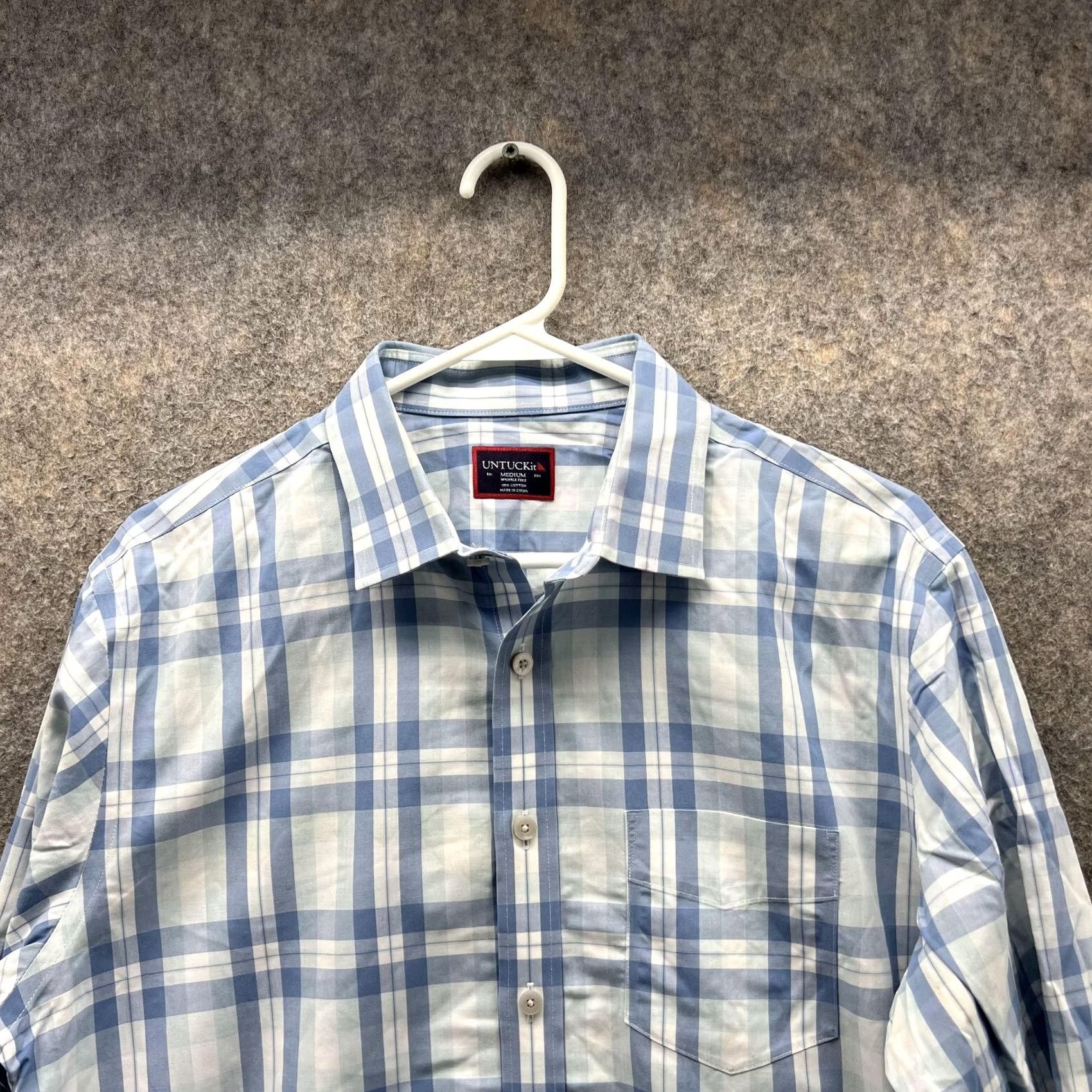 UNTUCKit UNTUCKit Shirt Men M Medium Blue Check Plaid Button Down Cotton Regular Long Sleeve Wrinkle Free Vintage? No Size US M / EU 48-50 / 2 - 6 Thumbnail