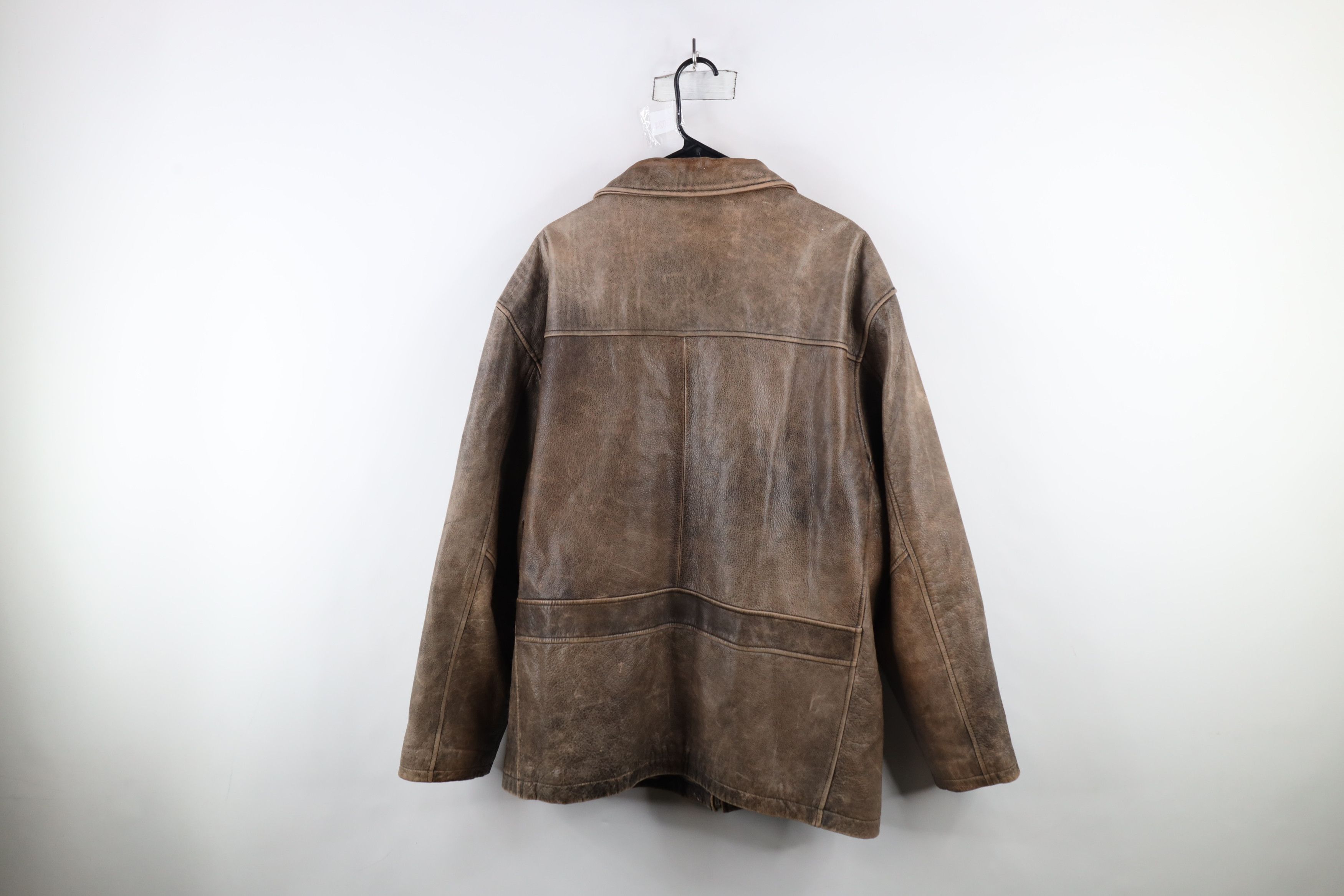 Vintage Vintage 90s Streetwear Distressed Full Zip Leather Jacket Size US XXL / EU 58 / 5 - 14 Thumbnail