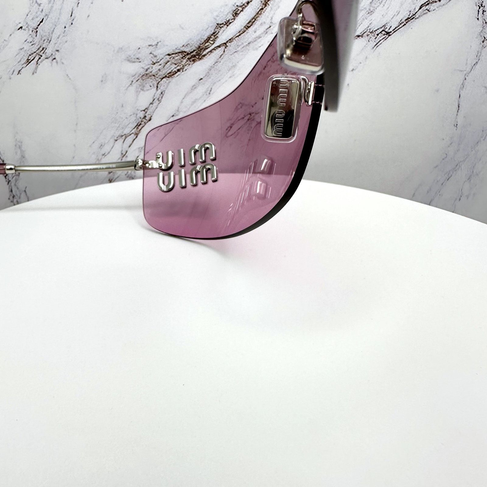Miu Miu New MIU MIU Sunglasses Silver Pink Mirror Rimless Wrap Size ONE SIZE - 11 Thumbnail
