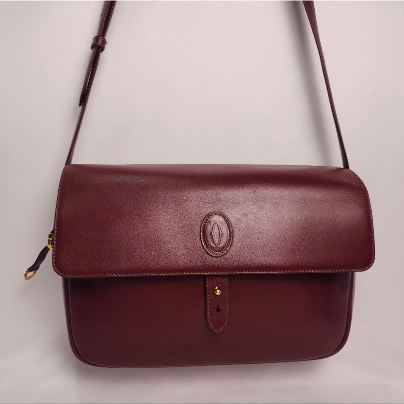 Cartier Cartier Burgundy Bordeaux Leather Shoulder Bag Size ONE SIZE - 3 Thumbnail