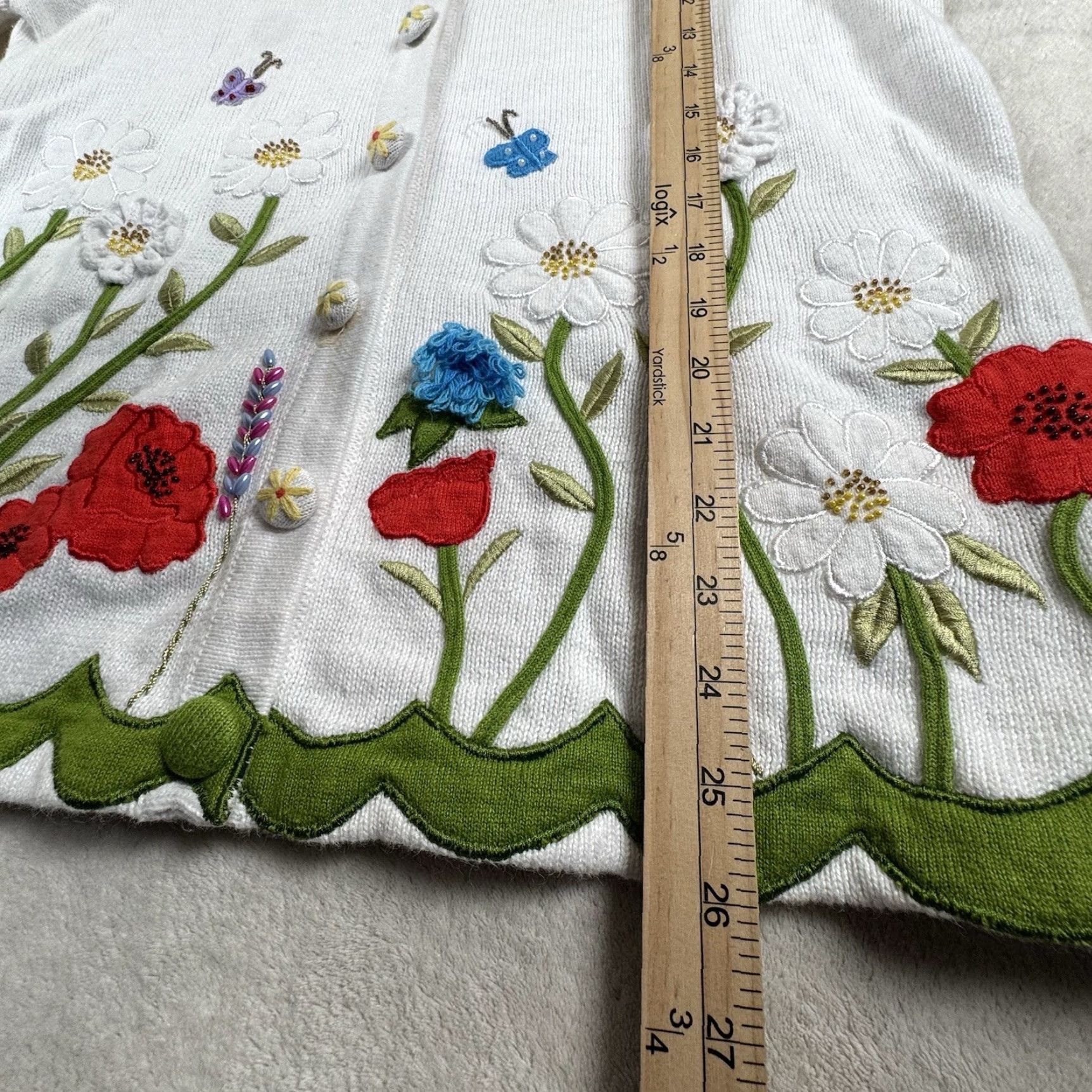 Vintage VINTAGE Storybook Knits Womens M White Cardigan Knit Sweater Embroidered Spring Flowers Size M / US 6-8 / IT 42-44 - 6 Thumbnail