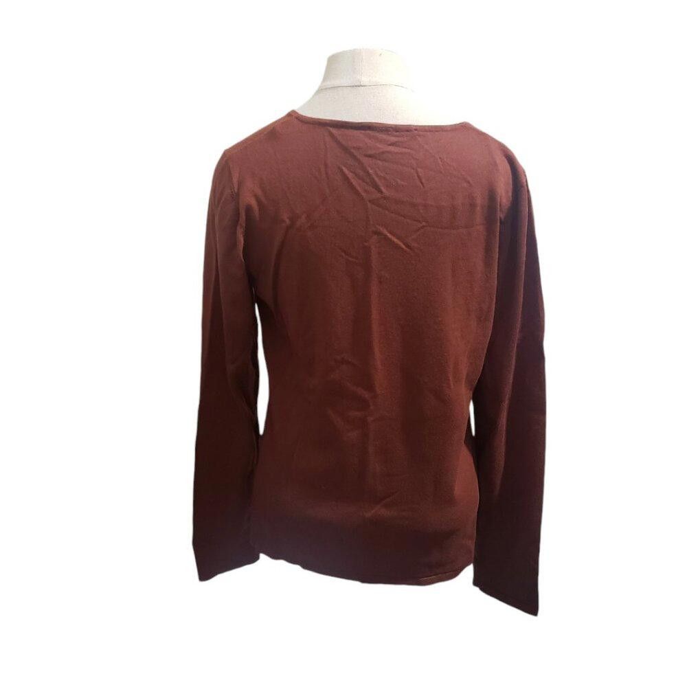Designer CT1965 T Tahari Brown Lightweight V-neck Sweater L/G Size L / US 10 / IT 46 - 4 Thumbnail