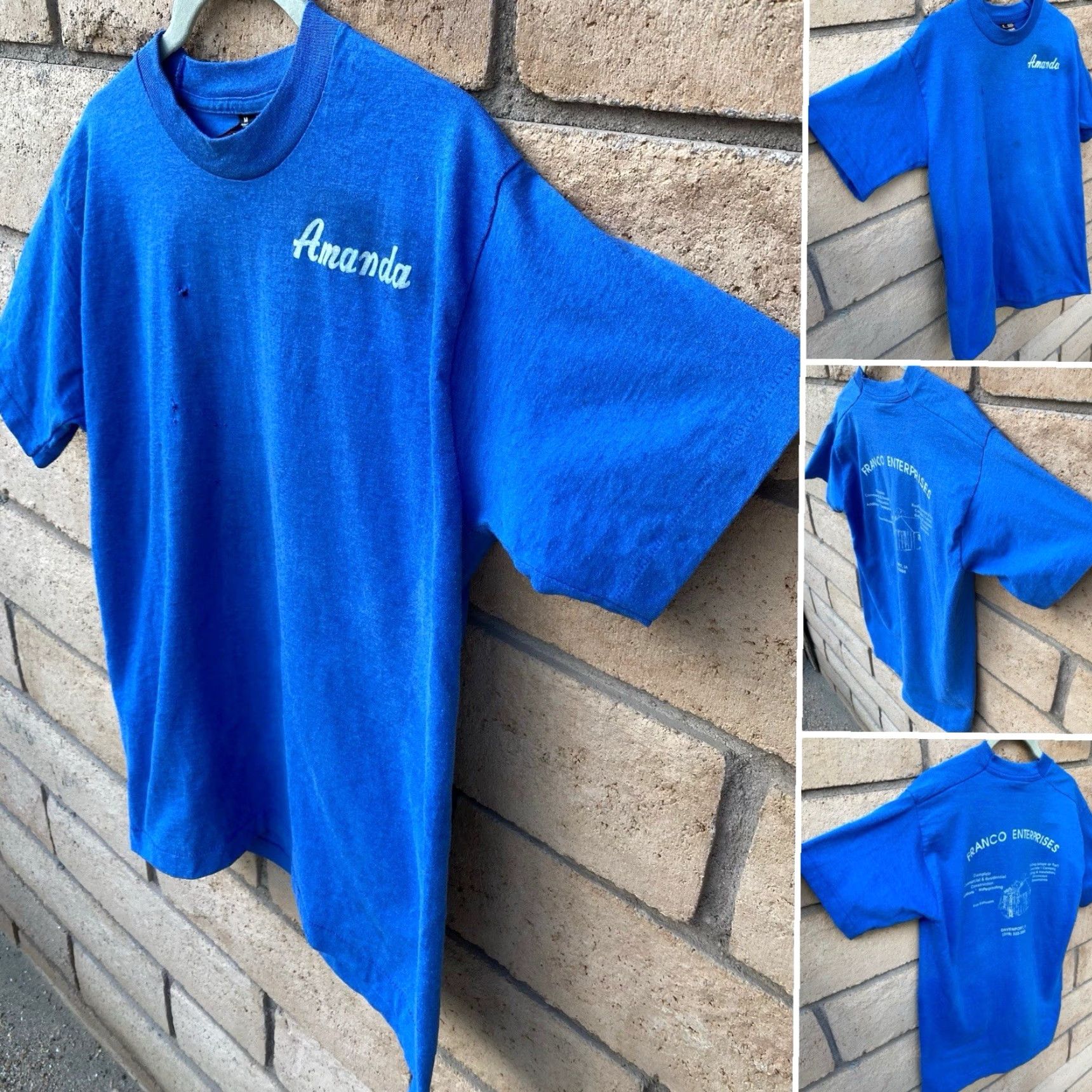 Fruit Of The Loom VINTAGE Amanda Name T Shirt 80S 90S Franco Enterprises Construction Distressed Shirt Men M Blue Size US M / EU 48-50 / 2 - 2 Thumbnail