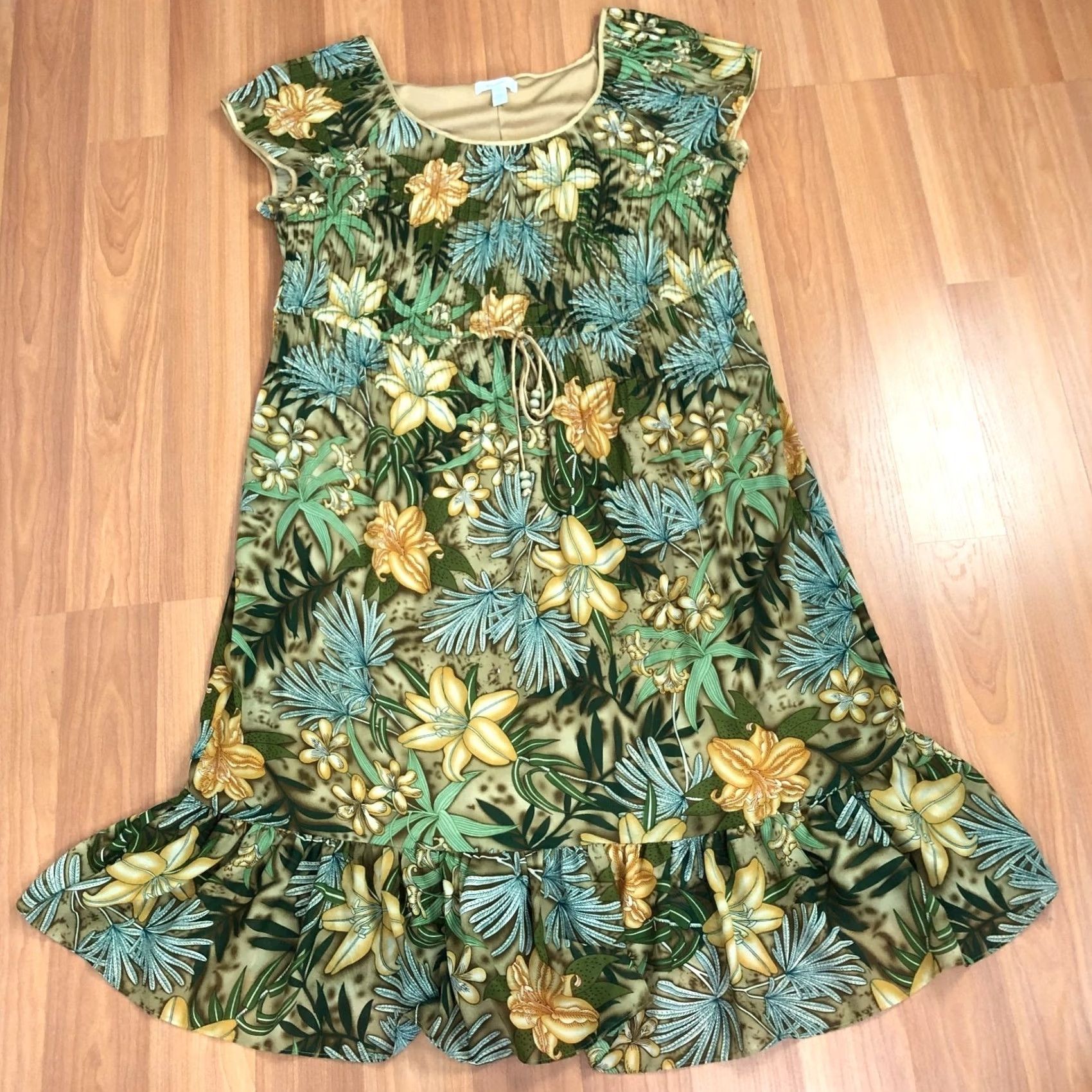 Vintage Dressbarn Dress 18 Cottage Core Ruffled Pleated Midi Knee Dress Green Brown Women's Midi Dress Casual Party/Cocktail Size XXL / US 16-18 / IT 52-54 - 6 Thumbnail