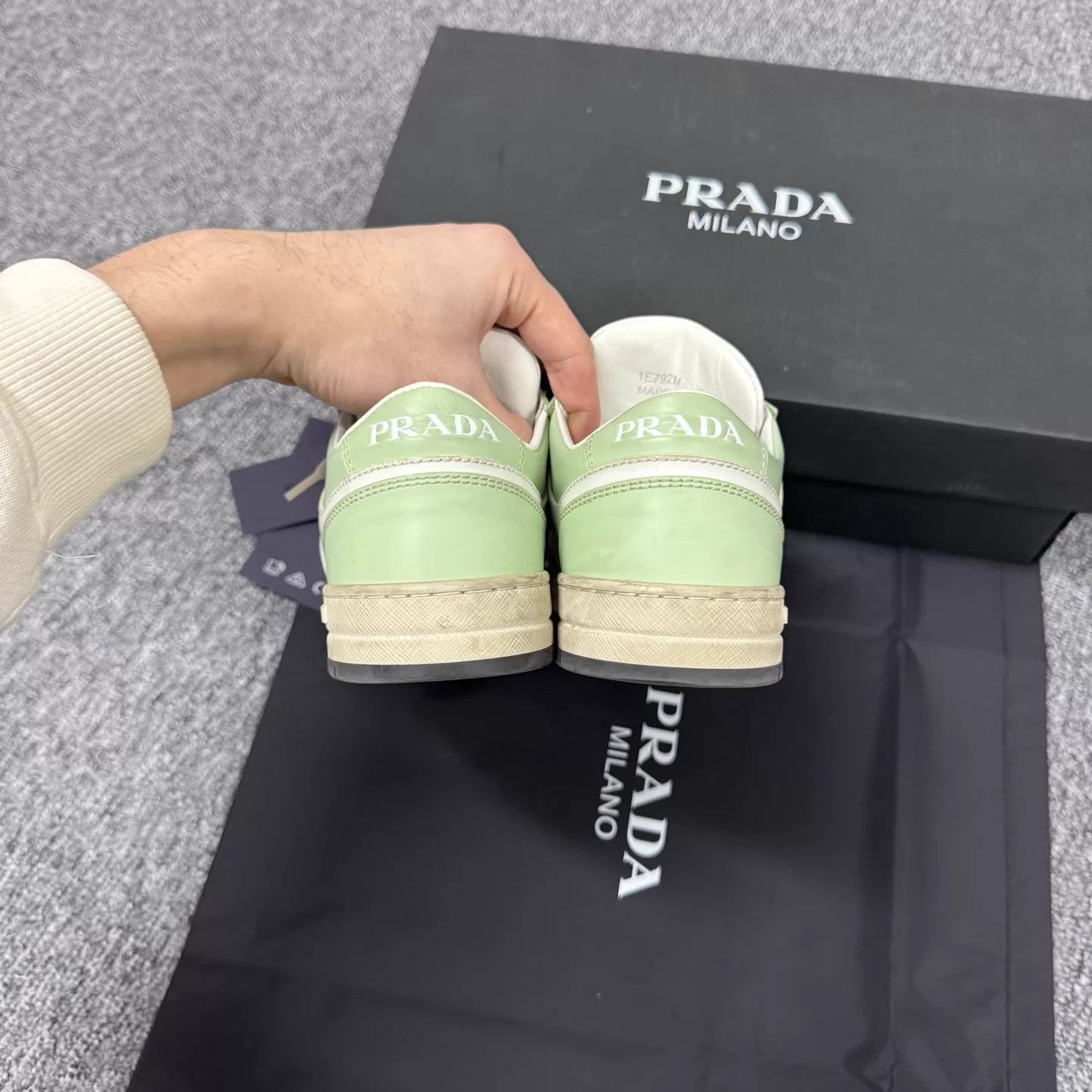 Prada Prada White Green Triangle & Letter Logo Sneakers Size US 5.5 / IT 35.5 - 5 Thumbnail