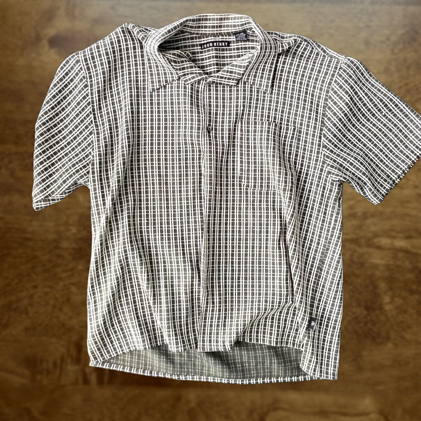 Vintage John Henry Shirt Mens XL Green Windowpane Short Sleeve Button Front Pocket Top Size US XL / EU 56 / 4 - 1 Thumbnail