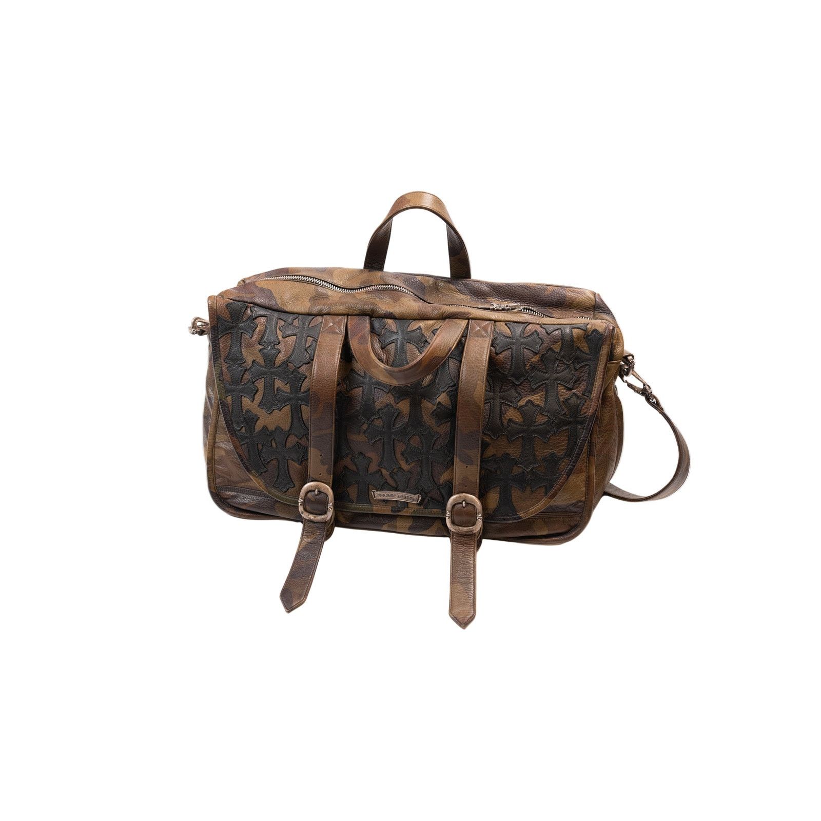 Chrome Hearts 1/1 XL Camo Leather Messenger Bag With Black Cross Patches Size ONE SIZE - 11 Thumbnail