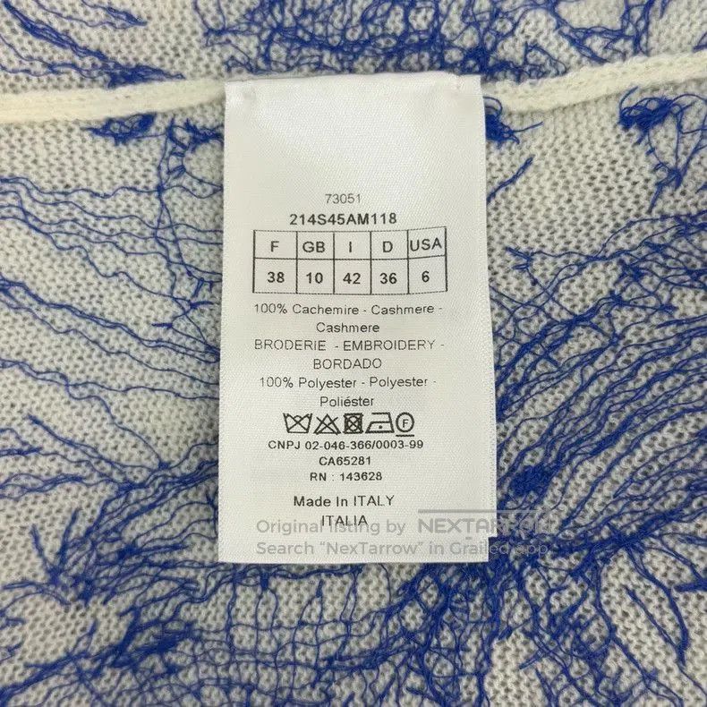 Dior Dior Blue White Embroidered Cashmere Sweater. Size US S / EU 44-46 / 1 - 6 Thumbnail