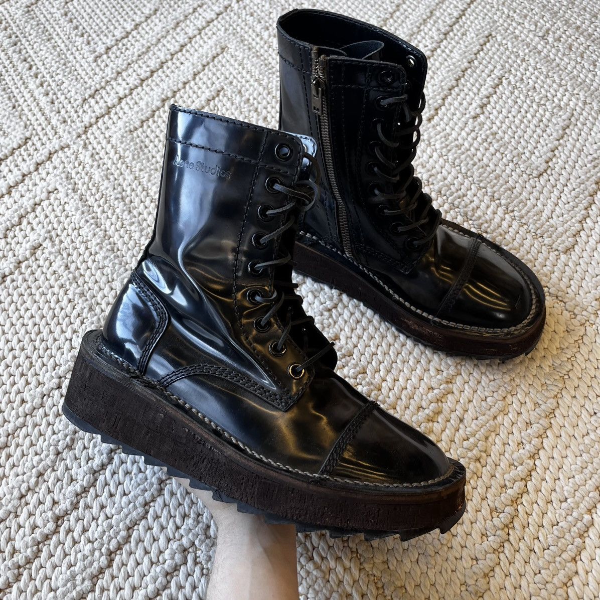 Acne Studios Acne Studios patent leather cork platform combat boots Size US 10 / EU 43 - 1 Thumbnail