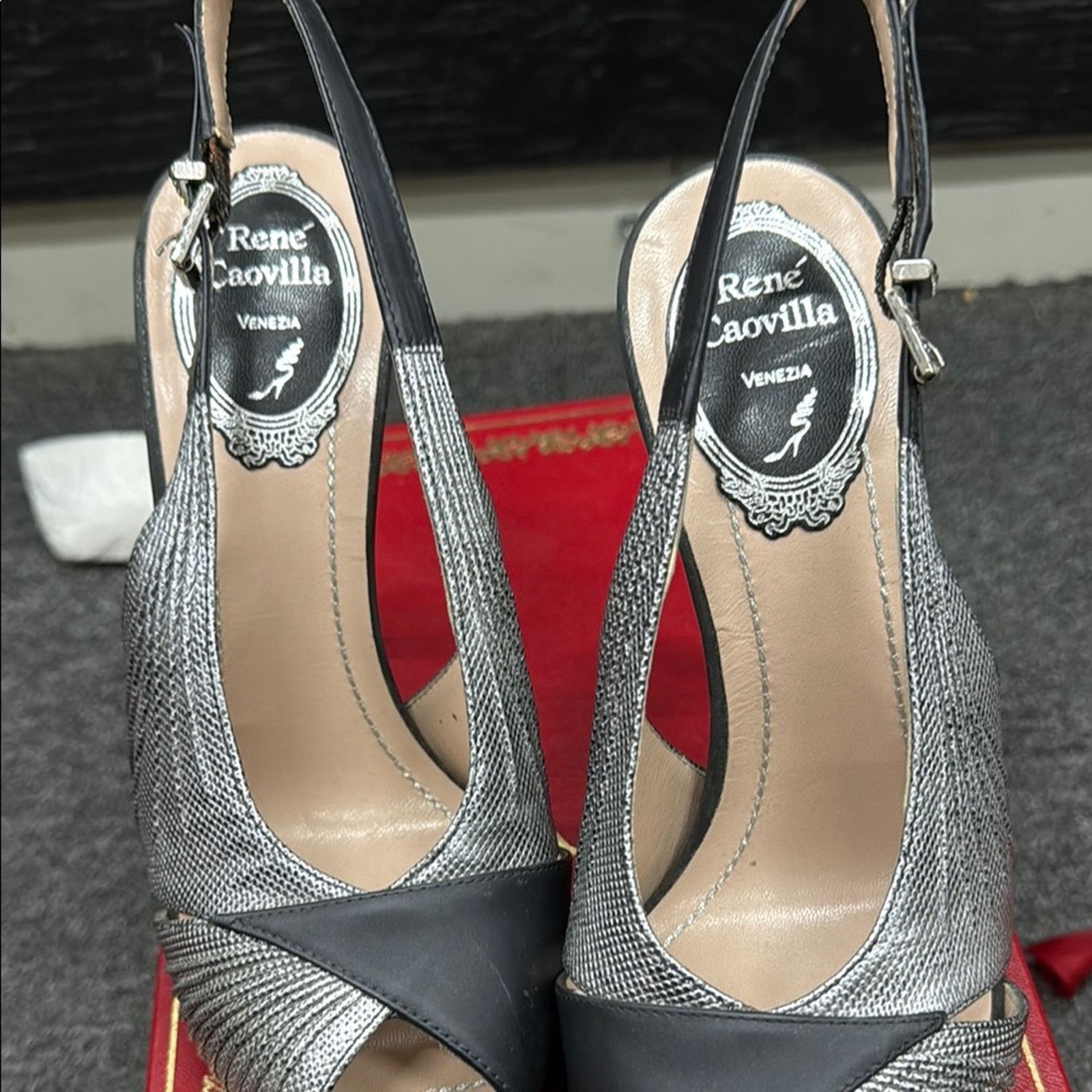 Rene Caovilla NWT Rene Caovilla Black Silver Slingback Heels Size 36 US 6 Size US 6 / IT 36 - 3 Thumbnail
