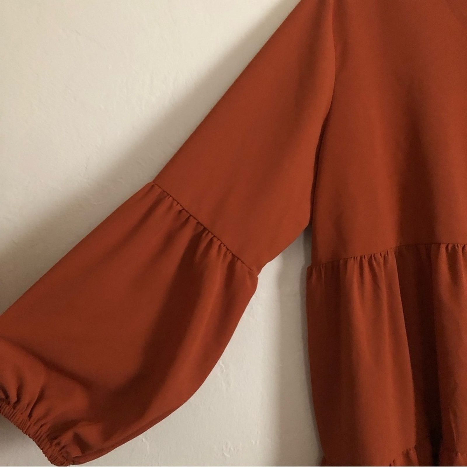 Other Amoretu Burnt Orange Tunic Tiered Latern Sleeves VNeck Dress Size XXL / US 16-18 / IT 52-54 - 2 Thumbnail