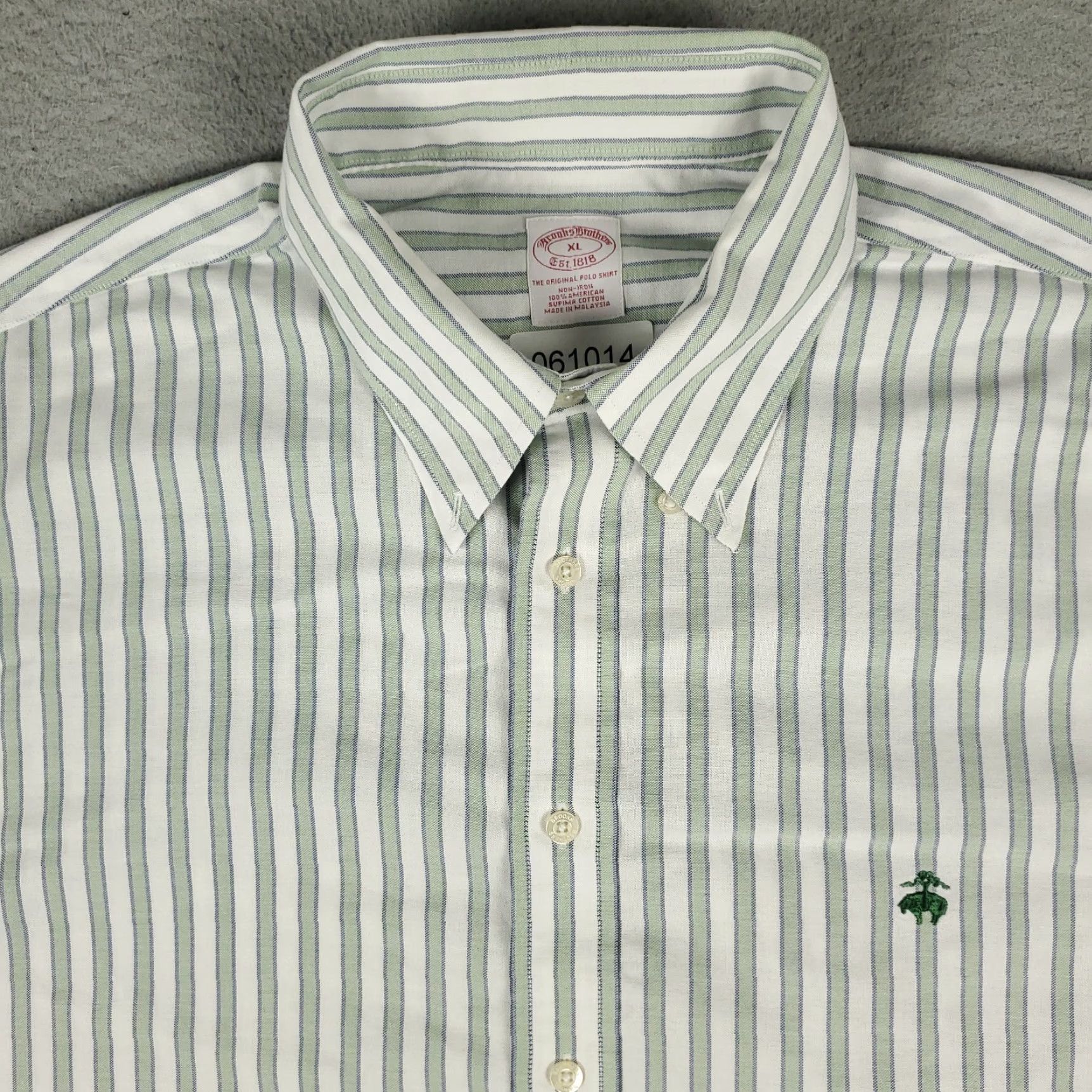 Brooks Brothers BROOKS BROTHERS Shirt XL Green Striped Button-Up Long Sleeve Cotton Woven Collared Stained Classic Preppy Mens Size US XL / EU 56 / 4 - 2 Thumbnail