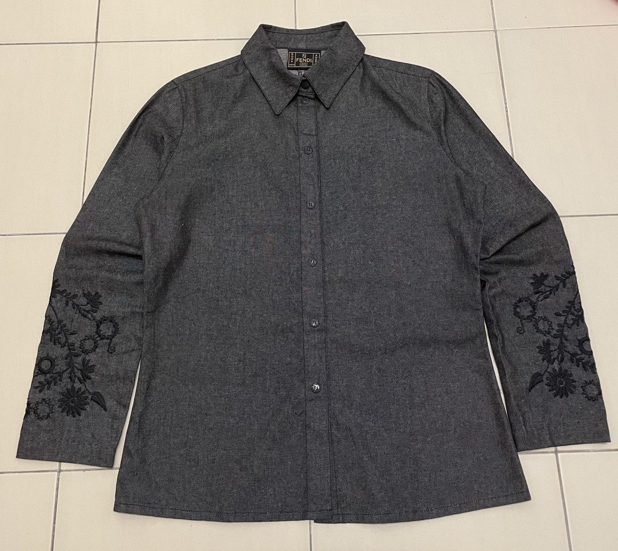 Fendi Vtg Late 90s Fendi Jeans Embroidered Floral Shirt Size M / US 6-8 / IT 42-44 - 1 Thumbnail