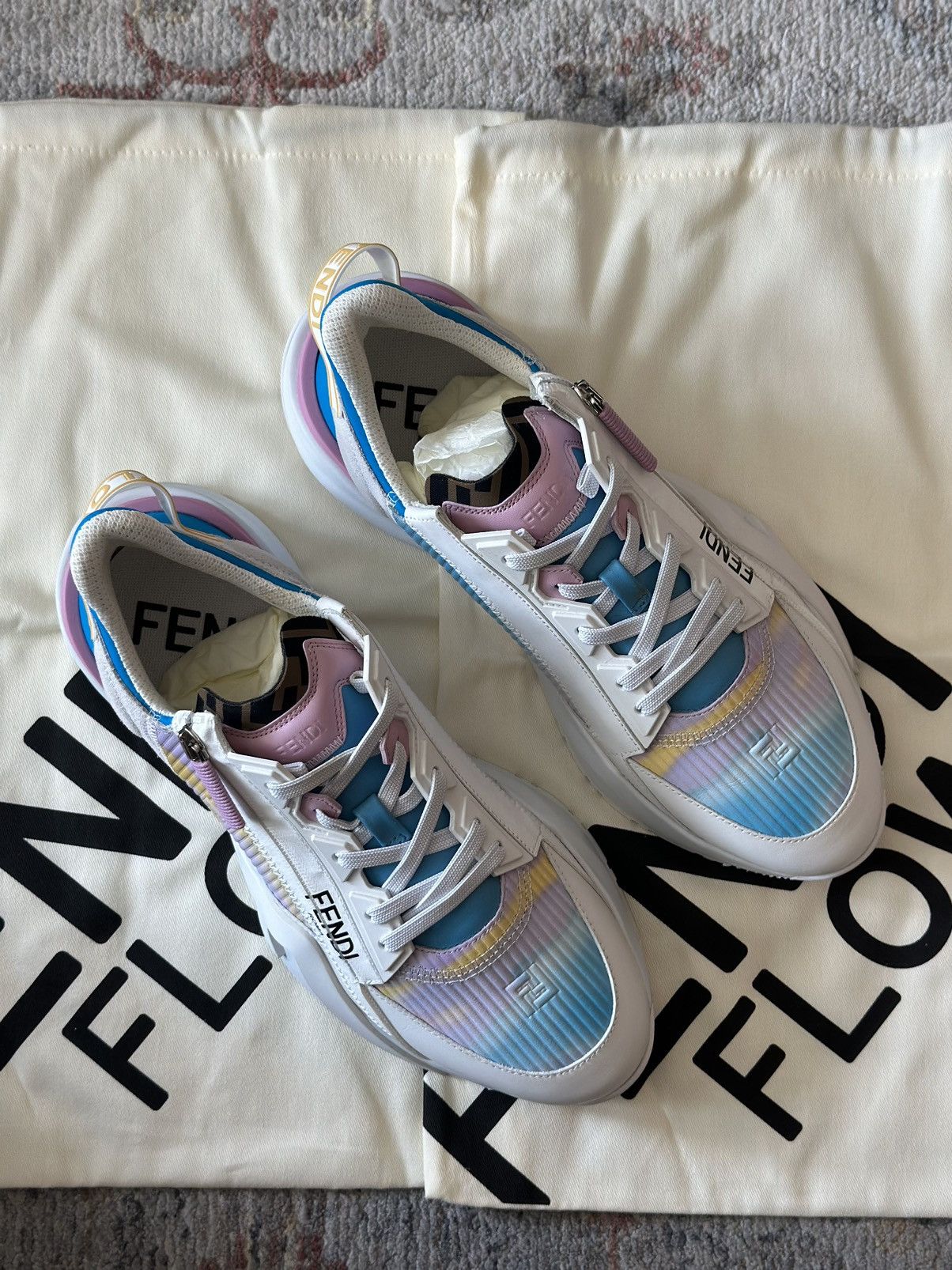 Fendi FENDI Flow Fabric Light Blue Purple Low Top Sneakers Size US 9 / EU 42 - 3 Thumbnail