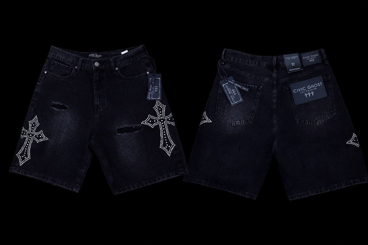 Other Rhinestone Cross Pants Black Y2K Streetwear Baggy Size US 32 / EU 48 - 1 Preview