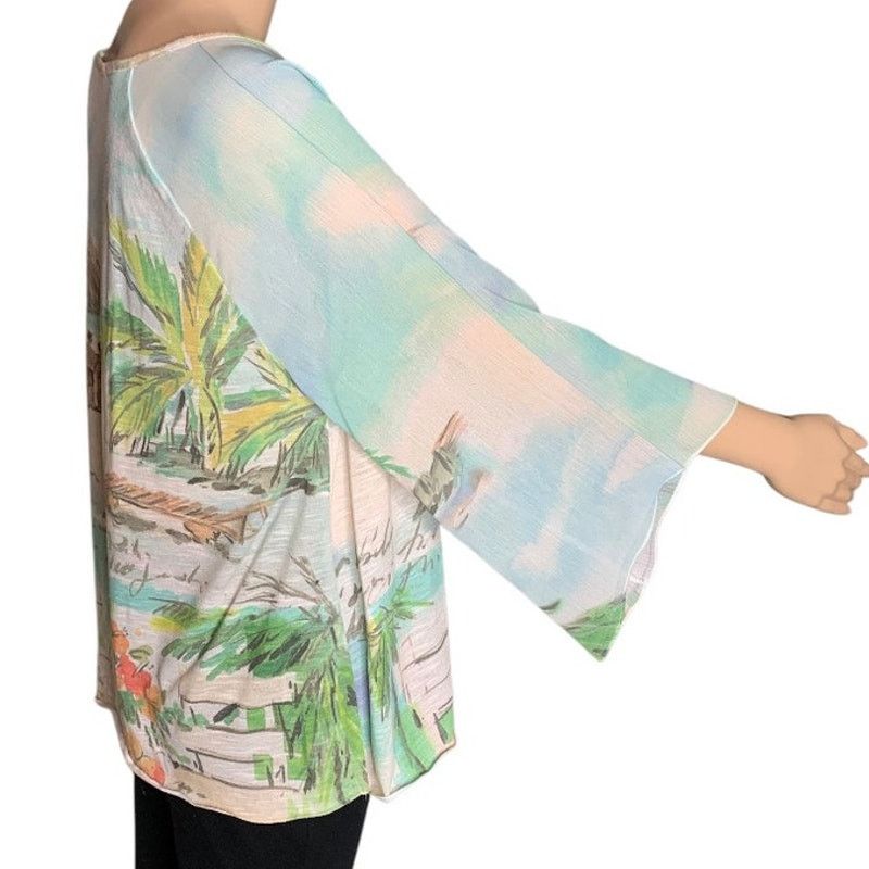 Chicos Chico's Women's US Medium Top Seaside Sangria Kimono Sleeve Size M / US 6-8 / IT 42-44 - 4 Thumbnail