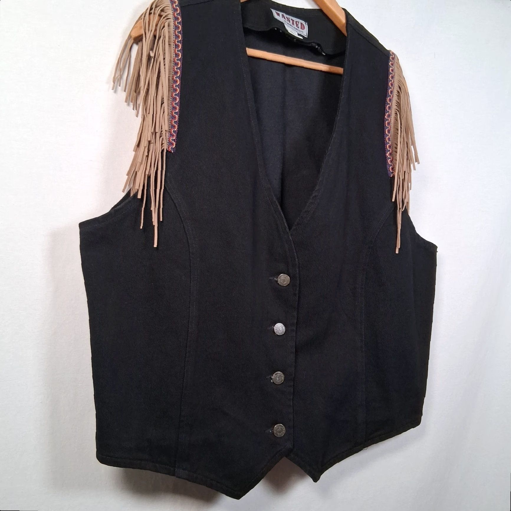 Vintage VINTAGE Wanted by Beads Beautiful Western Vest Women XL Fringed Black Denim USA Made Ranchwear Cowgirl Fringe Vest Women's XL Black Size XL / US 12-14 / IT 48-50 - 2 Thumbnail
