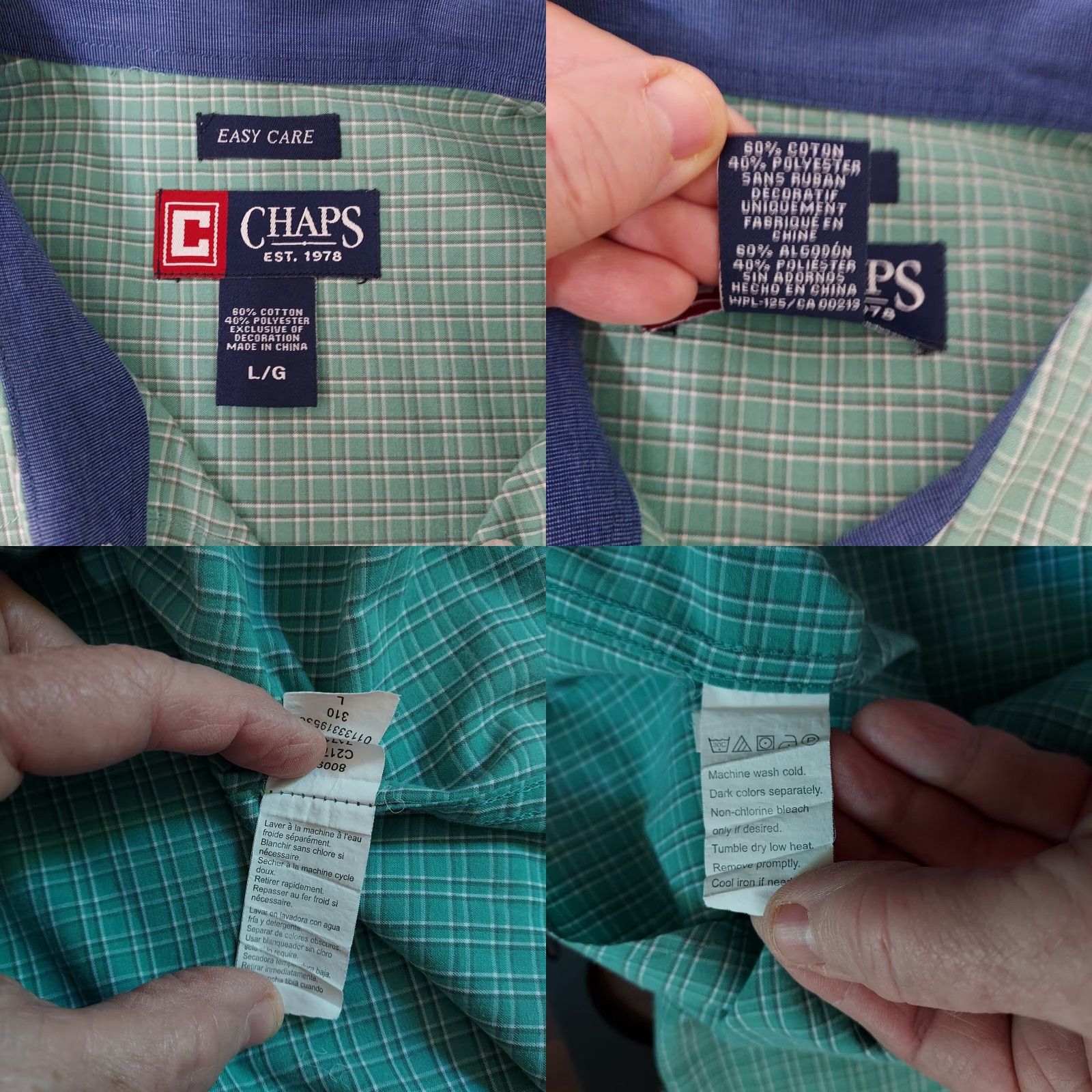 Chaps Chaps Shirt Mens Button-Up L Green Tattersall Check Easy Care Lounge Casual Fashion Mens Size US L / EU 52-54 / 3 - 8 Thumbnail