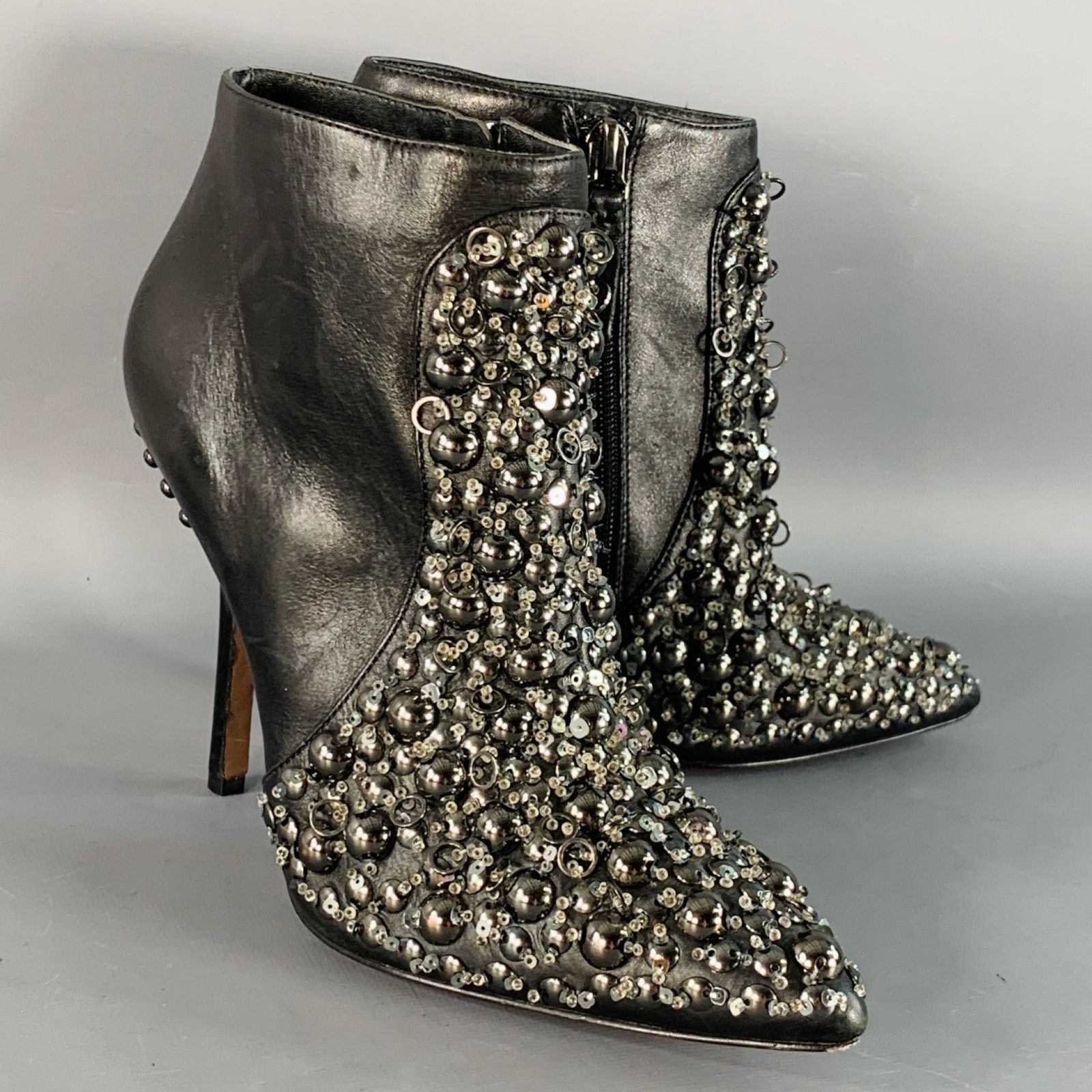 Vera Wang VERA WANG 6 Black Leather Studded Side Zipper Stiletto Boots Size US 6 / IT 36 - 1 Thumbnail