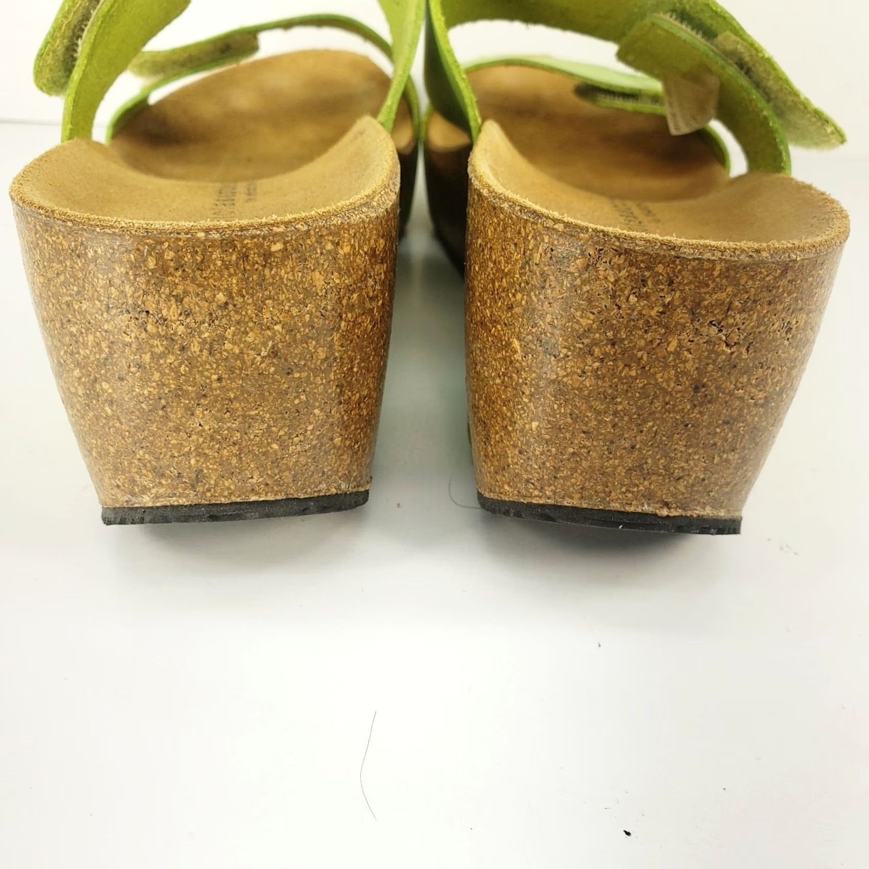Vintage Lola Sabbia Lily Avocado Green Cork Bed Wedge Slide Sandals US 6-6.5 Leather Velcro Adjustable Strap Women Size US 6.5 / IT 36.5 - 7 Thumbnail