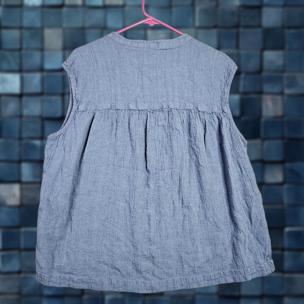 Vintage Poetry Blouse Sleeveless Blue Linen Cotton Blend V-Neck 18 Regular Womens Boys? Size XXL / US 16-18 / IT 52-54 - 1 Thumbnail