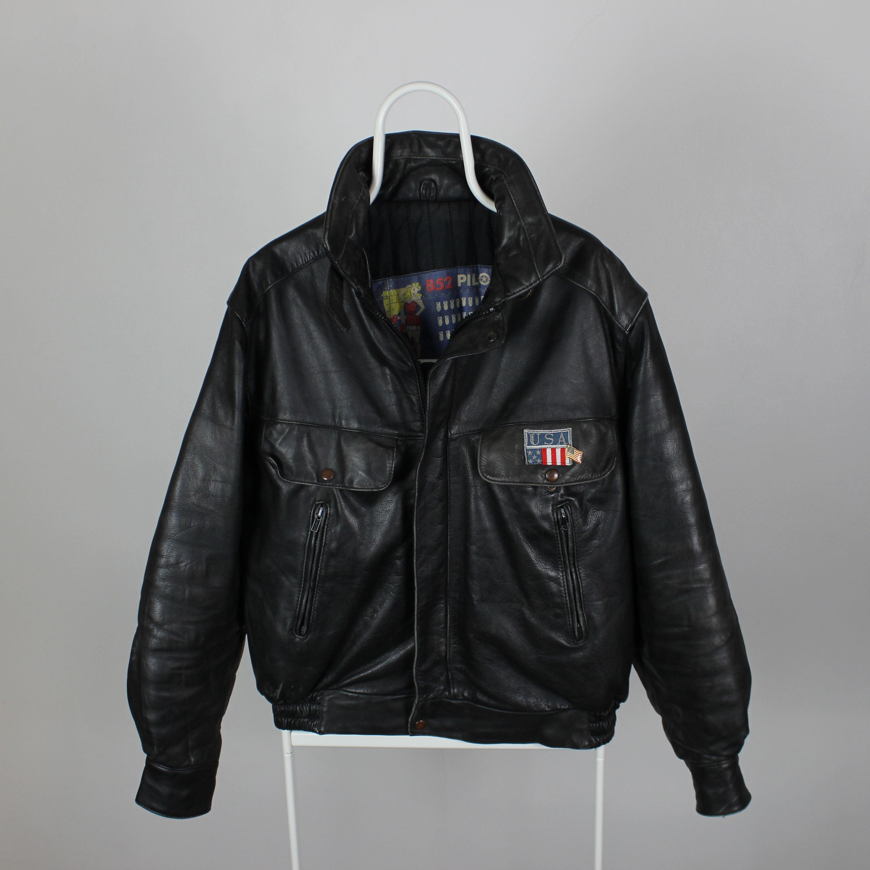 B52 pilot leather jacket heavy black S