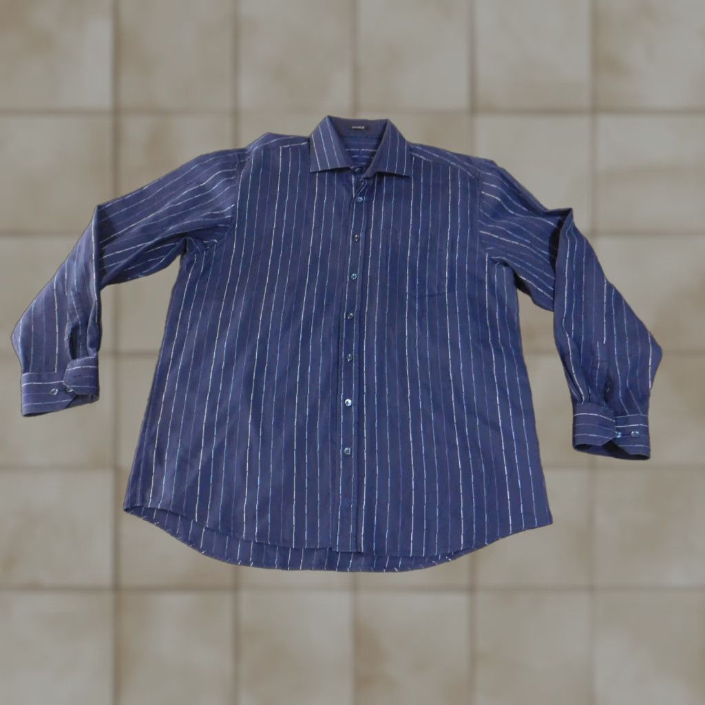 BUGATCHI Bugatchi Shirt Mens 2XL Blue Striped Long Sleeve Button-Up Classic Cotton Top Size US XXL / EU 58 / 5 - 1 Thumbnail