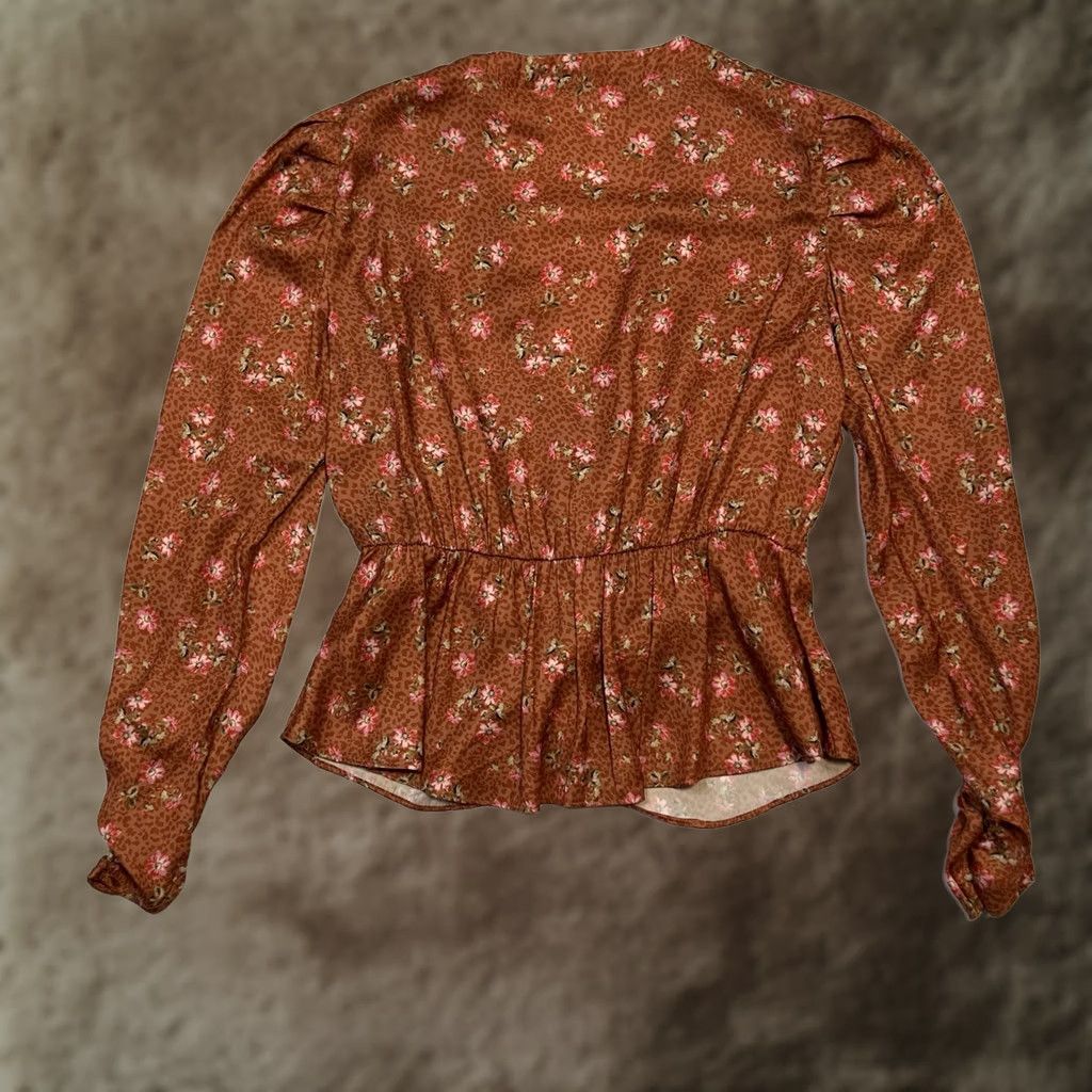 Free People Free People A Night With You Wrap Front Blouse XS Floral V-Neck Long Sleeve Orange Size XS / US 0-2 / IT 36-38 - 1 Thumbnail