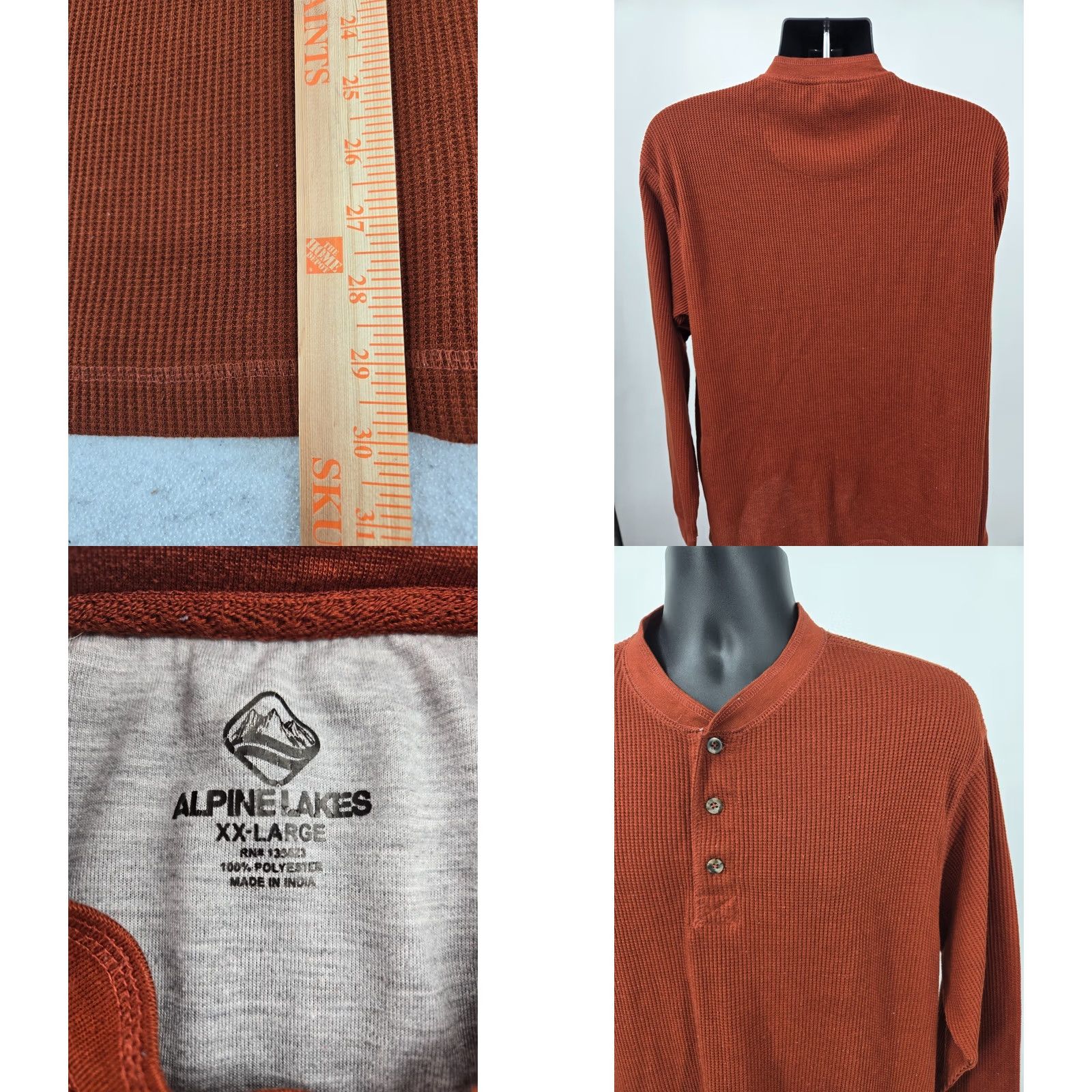 Vintage Alpine Lakes Henley Shirt 2XL Brick Red Thermal Knit Long Sleeve Men Size US XXL / EU 58 / 5 - 8 Thumbnail