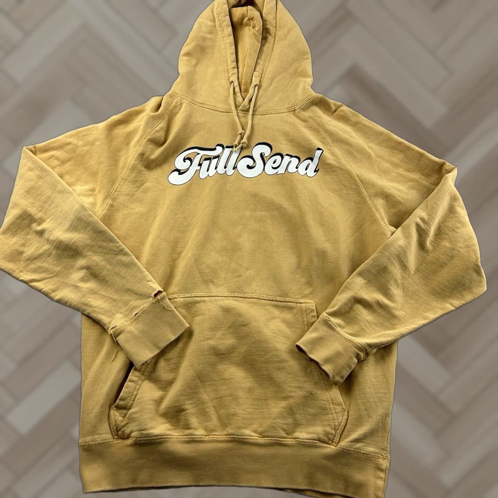 Vintage Full Send Mens Hoodie Pullover Sweatshirt M Yellow Size US M / EU 48-50 / 2 - 1 Thumbnail