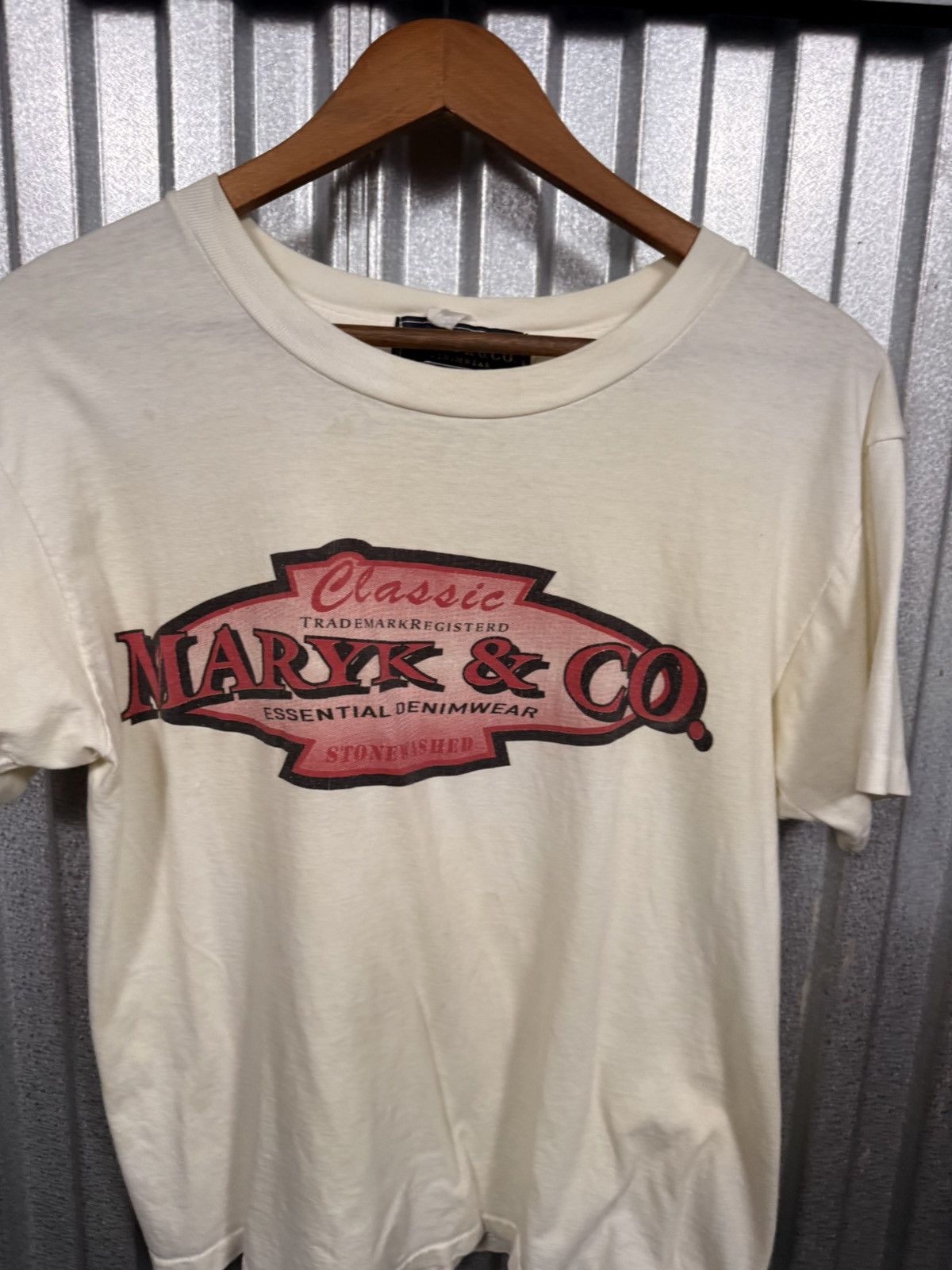 Other Vintage Marryk & Co Stone Wash Denim Faded Cropped Tee Shirt Size US L / EU 52-54 / 3 - 6 Thumbnail