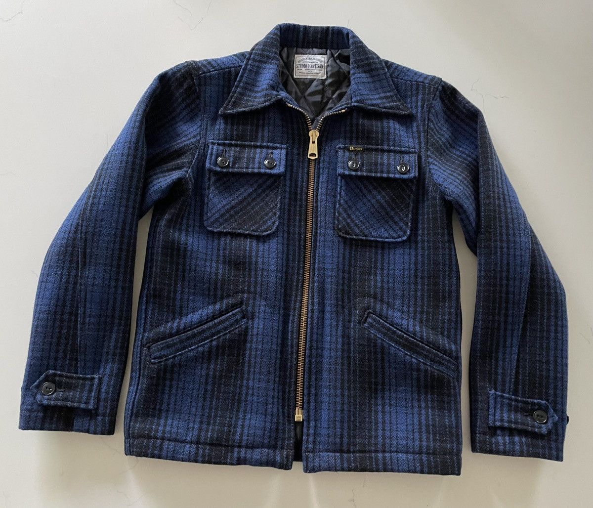 Studio D'Artisan Studio D'Artisan Blue Wool Check Zip Jacket - Size Small Size US S / EU 44-46 / 1 - 1 Thumbnail