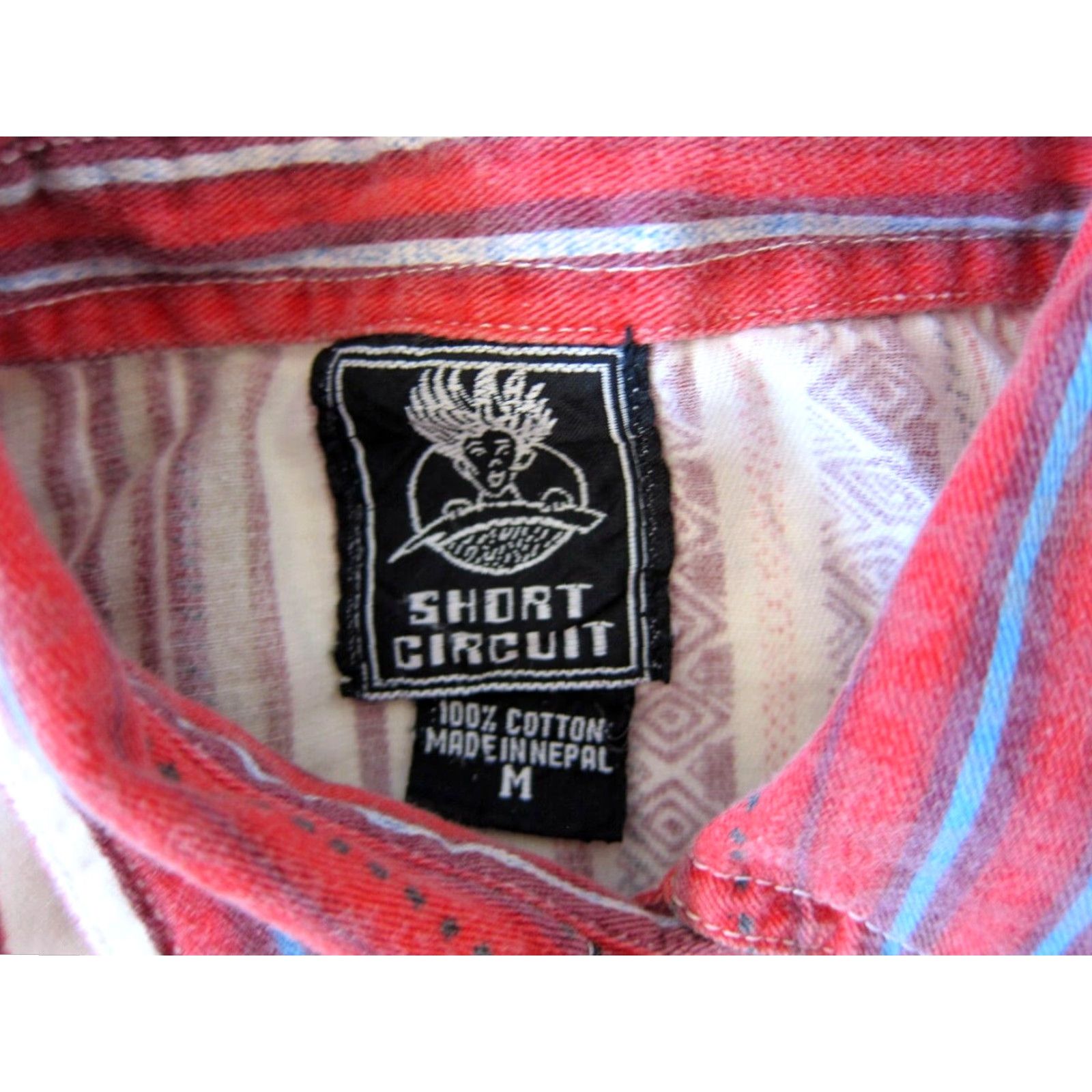 Vintage VINTAGE Short Circuit Blouse Stripe Long Sleeve Button 100% Cotton Red Brown Blue M-L Womens Size M / US 6-8 / IT 42-44 - 4 Thumbnail